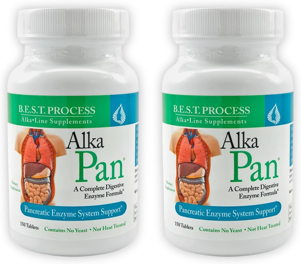 Alka•Pan (2 Pack) Bästa processen Alkalisk - Naturlig Digestive Supplement - Pancreatic Enzymes med antioxidant-Rich Superfoods & Digestive Herbs