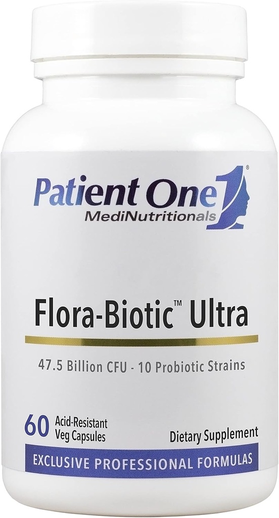 Patient One Flora-Biotic Ultra | Probiotisk tillskott för att stödja balanserad intestinal Flora * 47,5 miljarder CFU Plus 10 Probiotiska stammar | 60 kapslar