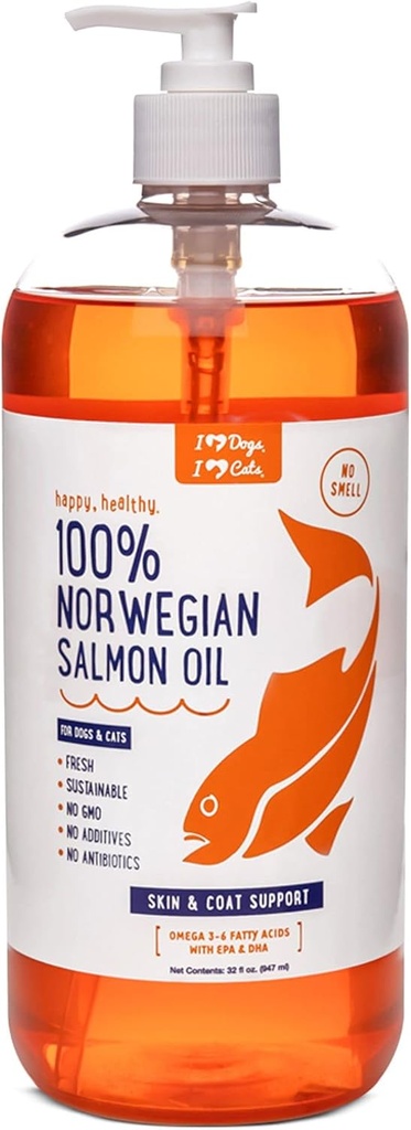 iHeartDogs laxolja för hundar och katter - närande hud & Coat Omega 3 fiskolja för hundar stöder allergi och äck lättnad, hjärthälsa och gemensam hälsa - 32 oz