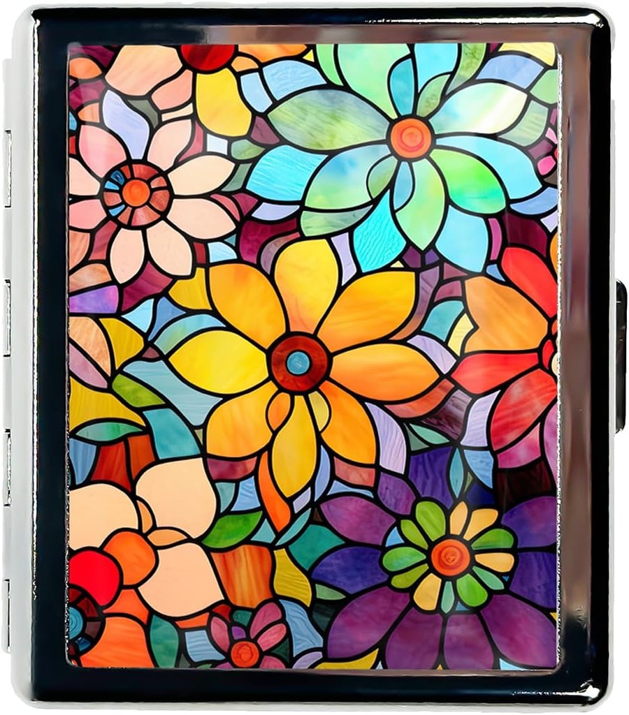 Travel Pill Organizer Small Pill Case for Purse Essentials 7 Days Cute Pill Box med Mirror Portable Pill Box för Pocket eller Purse Pill Containe Travel Gifts (Stained Glass Flowers)