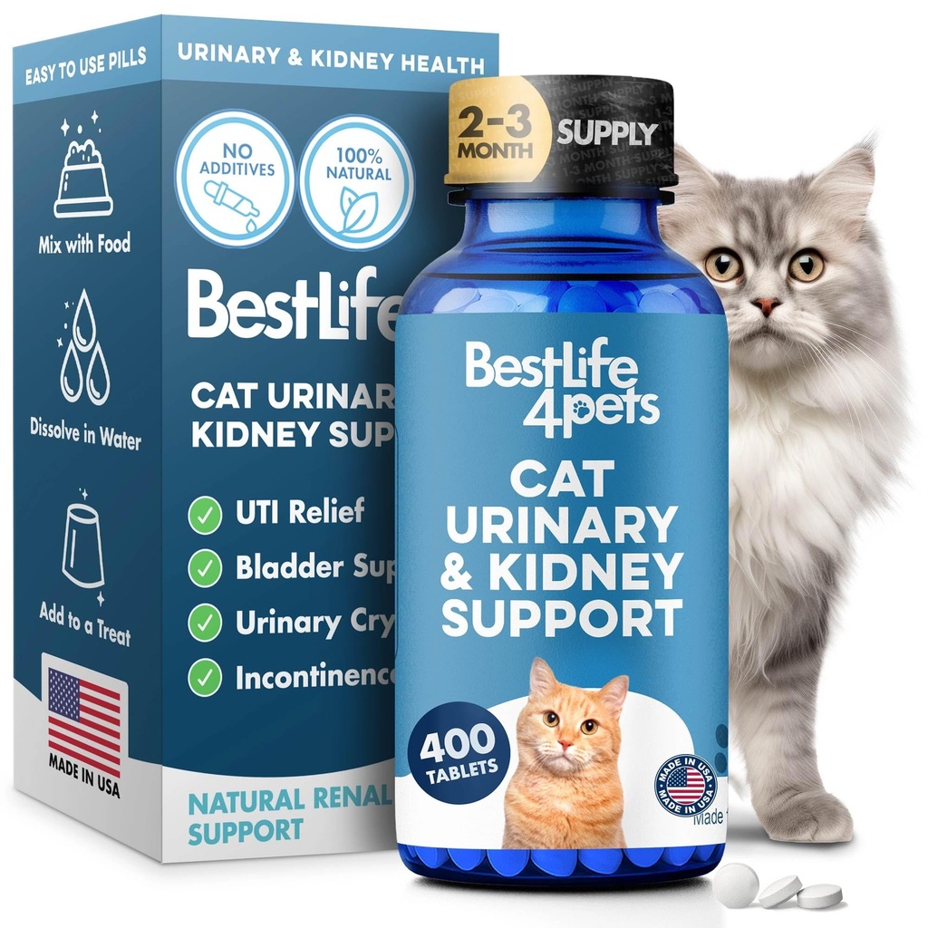 Cat UTI Remedy & Kidney Support för katter, Natural Urinary Tract Infection och Cat Bladder Crystals Behandling hjälper till att spola ut njurstenar, Clears Infection och förbättrar njurarnas hälsa, 400 små piller