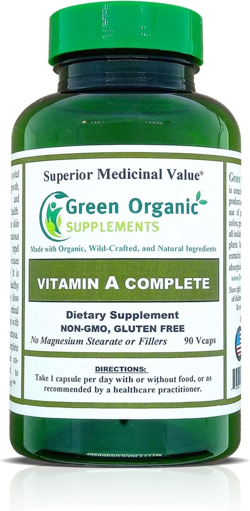 Green Organic Supplements Vitamin A, Retinyl Palmitate, 90 VCaps, 15000IU, Hand Made, Non-GMO och Gluten Free (Pack of 1)