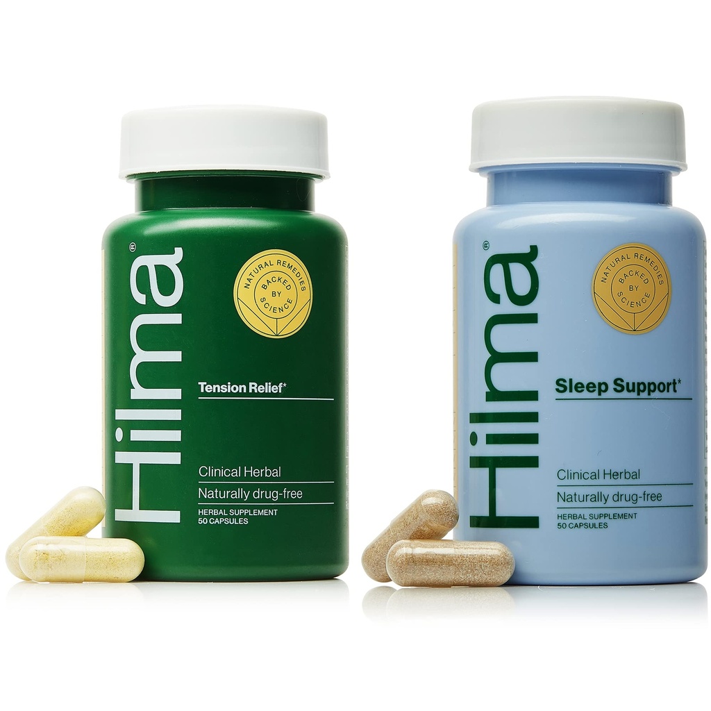 Hilma Natural Tension Headache Relief + Sleep Support Supplement, 50 Vegan Capsules i varje flaska