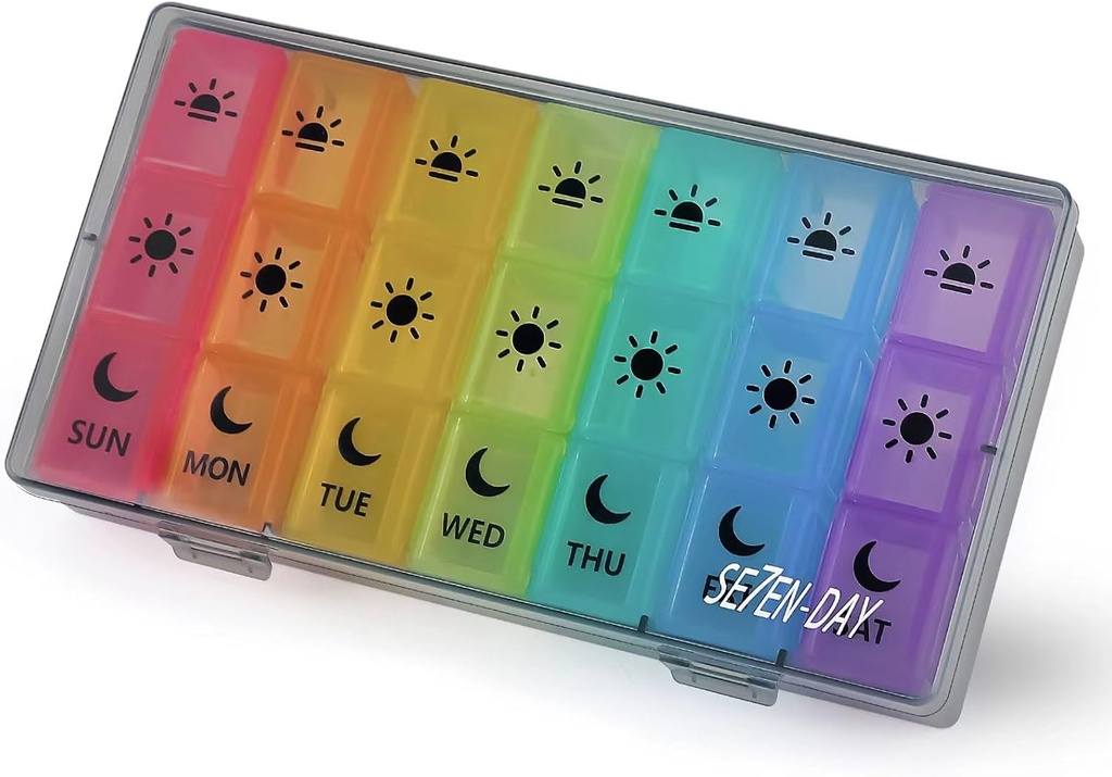 Weekly Pill Boxes and Organizer Travel Pill Case 7 Day 3 Times A Day Large Compartments Medication Reminder Daily Pill Container för fiskolje Vitaminer Capsules and Supplements, Gray