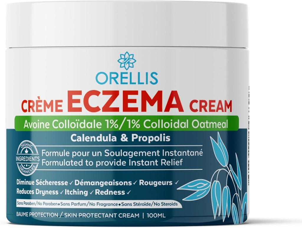 Eczema Cream med organisk kolloidal havregryn, Calendula & Propolis, Natural Eczema Relief Ointment Face & Body. Instant Itch Relief, Dermatitis Lotion Kids & Adults. Soothe Skin Irritations.