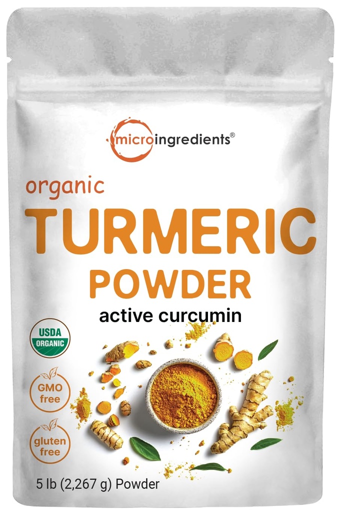 Organisk gurkmeja pulver, 5 pund | Rik i aktiv curcumin | Ren gurkmeja tillskott | Antioxidant stöd för gemensam & immun hälsa | Icke-GMO, Vegan Friendly, Indien Origin