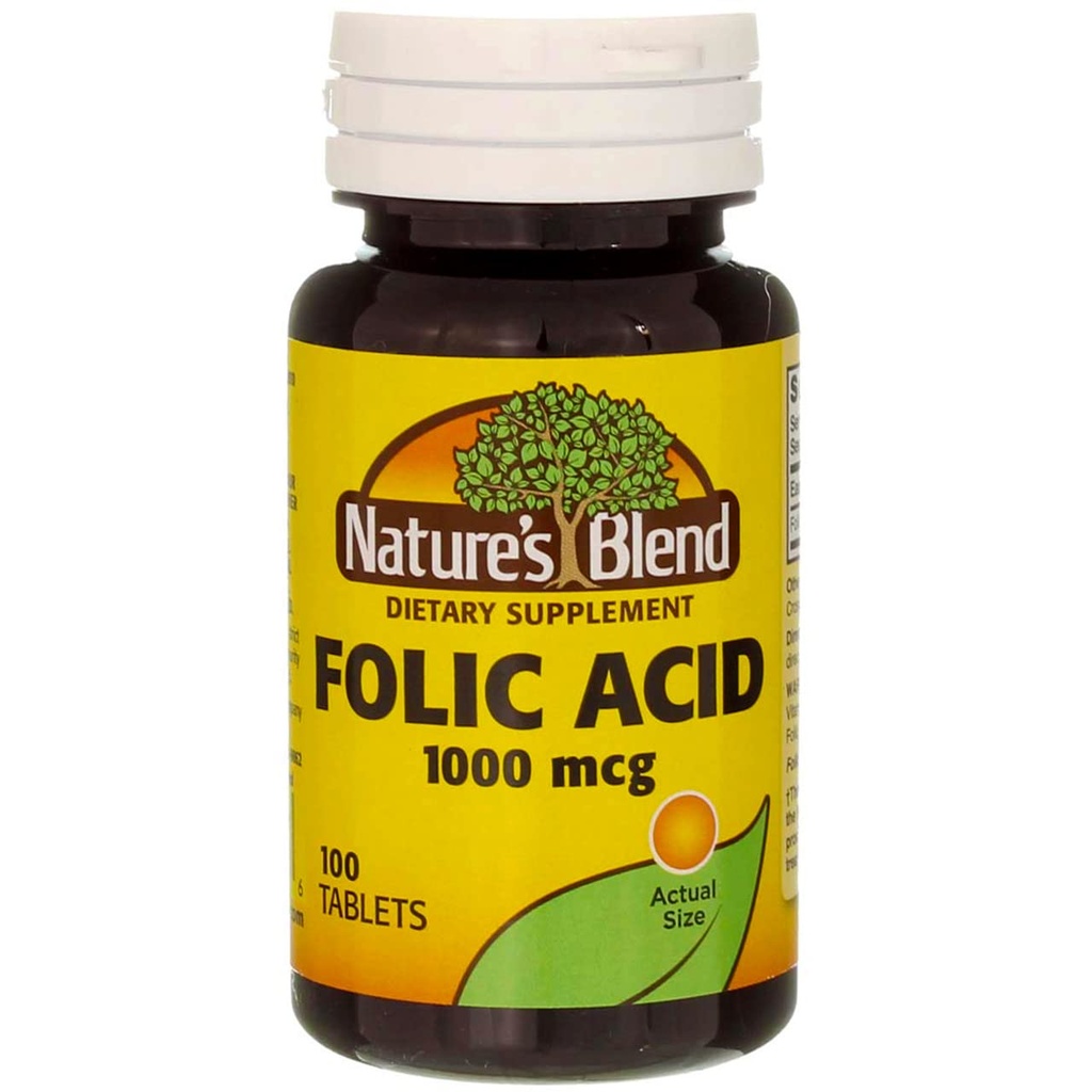 Naturens Blend Folic Acid 1000mcg Tablets 100 Count (2 Pack)