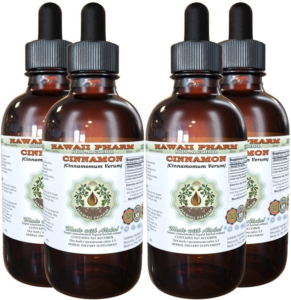 Cinnamon alkoholfri flytande extrakt, kanel (Cinnamomum Verum) Torkade Bark Glycerite Hawaii Pharm Natural Herbal Supplement 4x4 oz