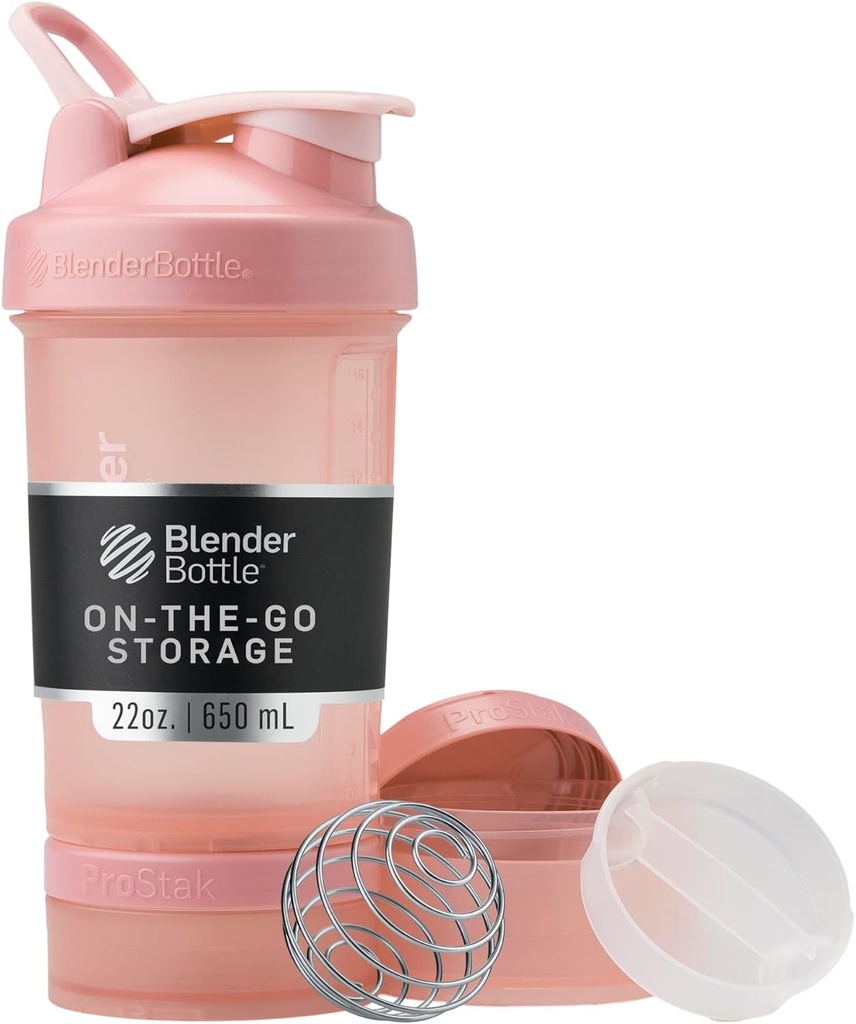 BlenderBottle Shaker Bottle med Pill Organizer och lagring för proteinpulver, klassisk V2 ProStak System, 22-Ounce, Rose Pink