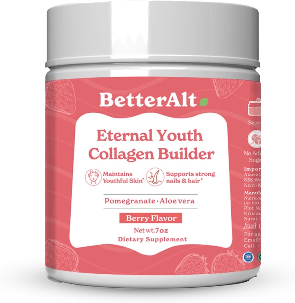 Bättre Alt Eternal Youth Collagen Builder (Berry Flavor) 200g | för Radiant, Youthful & Glowing Skin | Hjälper till att öka kolllagen och ger antioxidantstöd | Inga extra socker och inga konstgjorda tillsatser