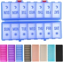 Foldable Pill Organizer 2 Times a Day w / Etched Labels -Dual Protection & Portable Weekly AM PM Pill Box, 7 Day Medicine Container, Large Travel Pill Case for Week Daily Supplement Vitamin -Clear Blue