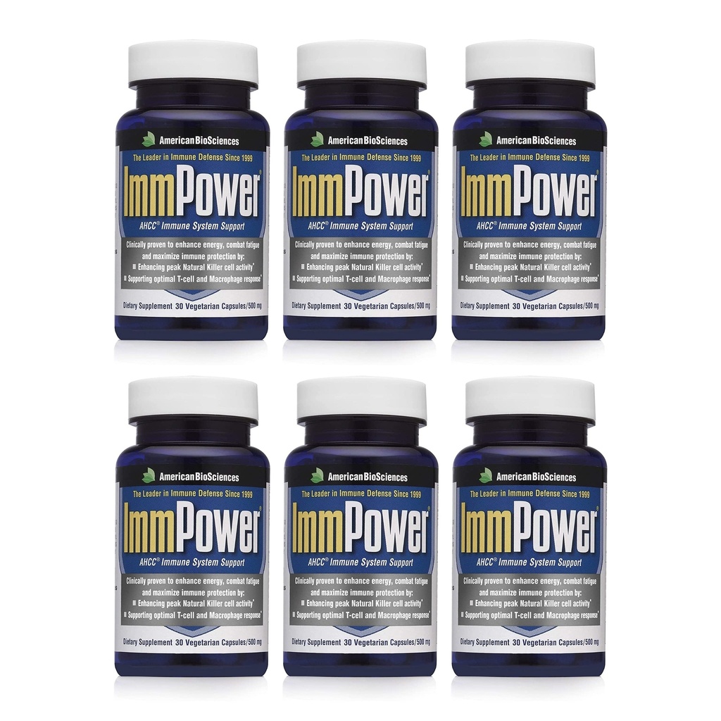 American BioSciences ImmPower AHCC Supplement 6-Pack, förbättrad immunstöd, Natural Killer Cell Activity och Cytokine Production, 30 vegetariska kapslar, 500 milligram per kapsel