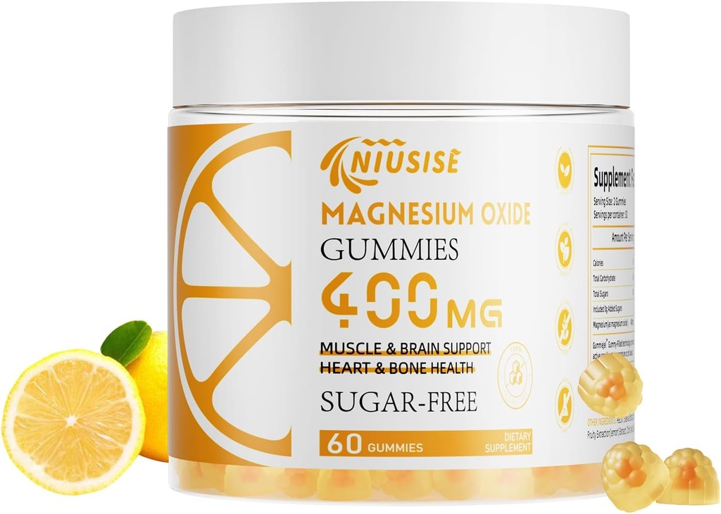Magnesium Oxide Gummies för män och kvinnor, enkelt Absorbed Magnesium Gummies Supplement för muskel, ben och hjärtsupport, Magnesium Complex Supplement 400mg