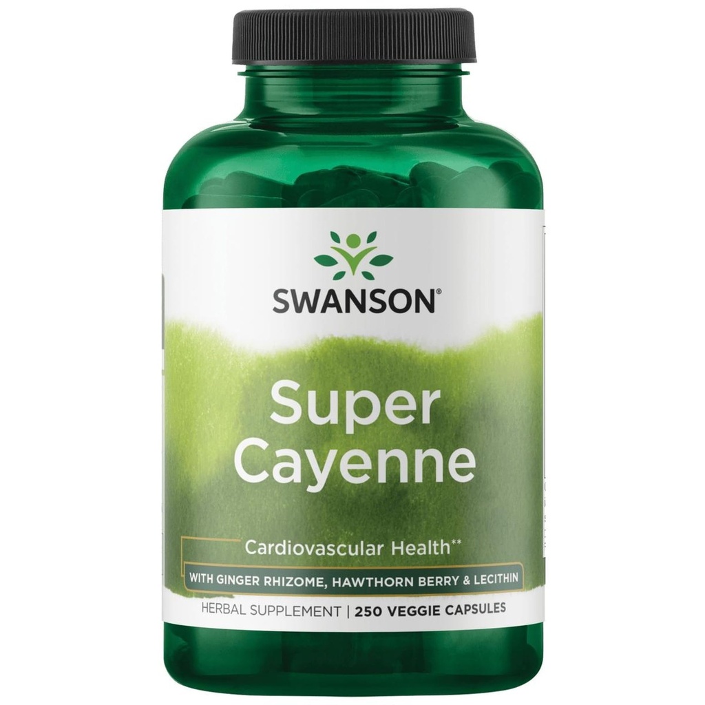 Swanson Super Cayenne - Herbal Supplement Promoting Heart Health, Circulation & Blood Flow - Natural Formel w / Ginger Rhizome, Hawthorne Berry & Lecithin - (250 Veggie Capsules)