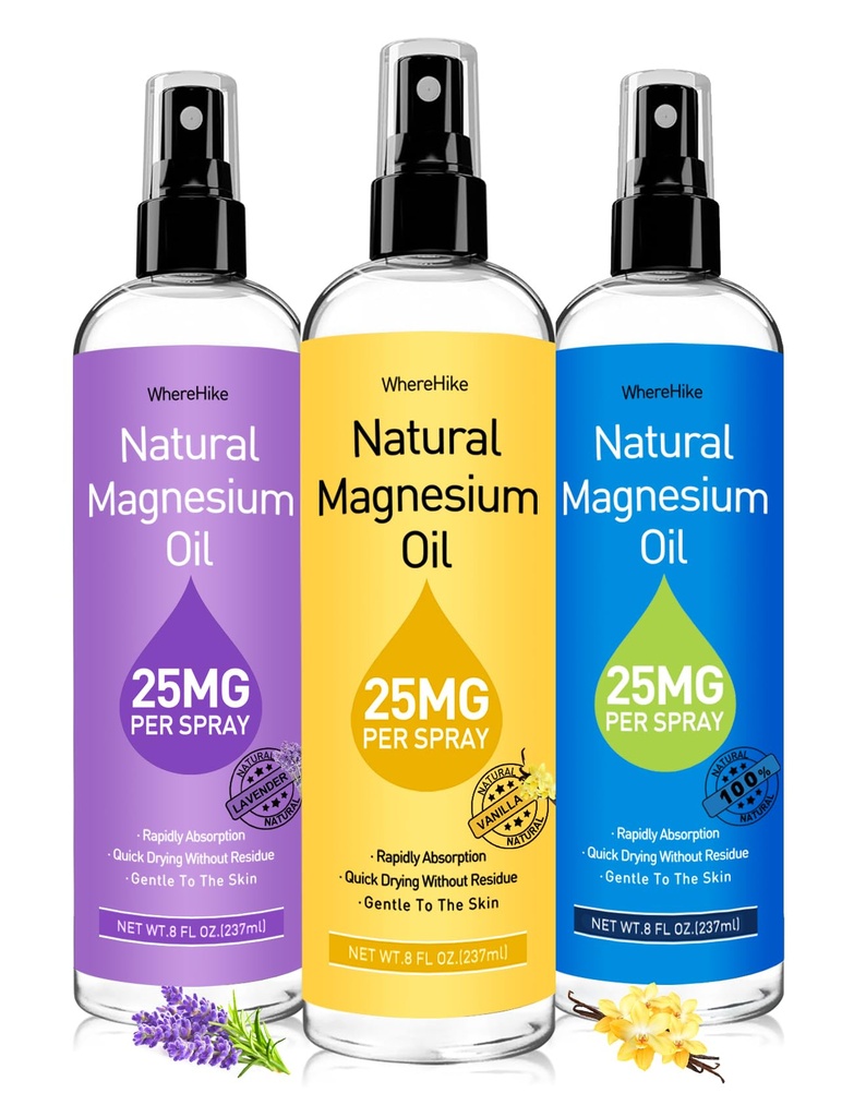 Magnesium Spray, Pure Magnesium Oil Spray för fötter, idealisk gåva för muskelavslappning & Bättre sömn, Rapid Absorption, Snabbtorkning Utan Residue-Vanilla