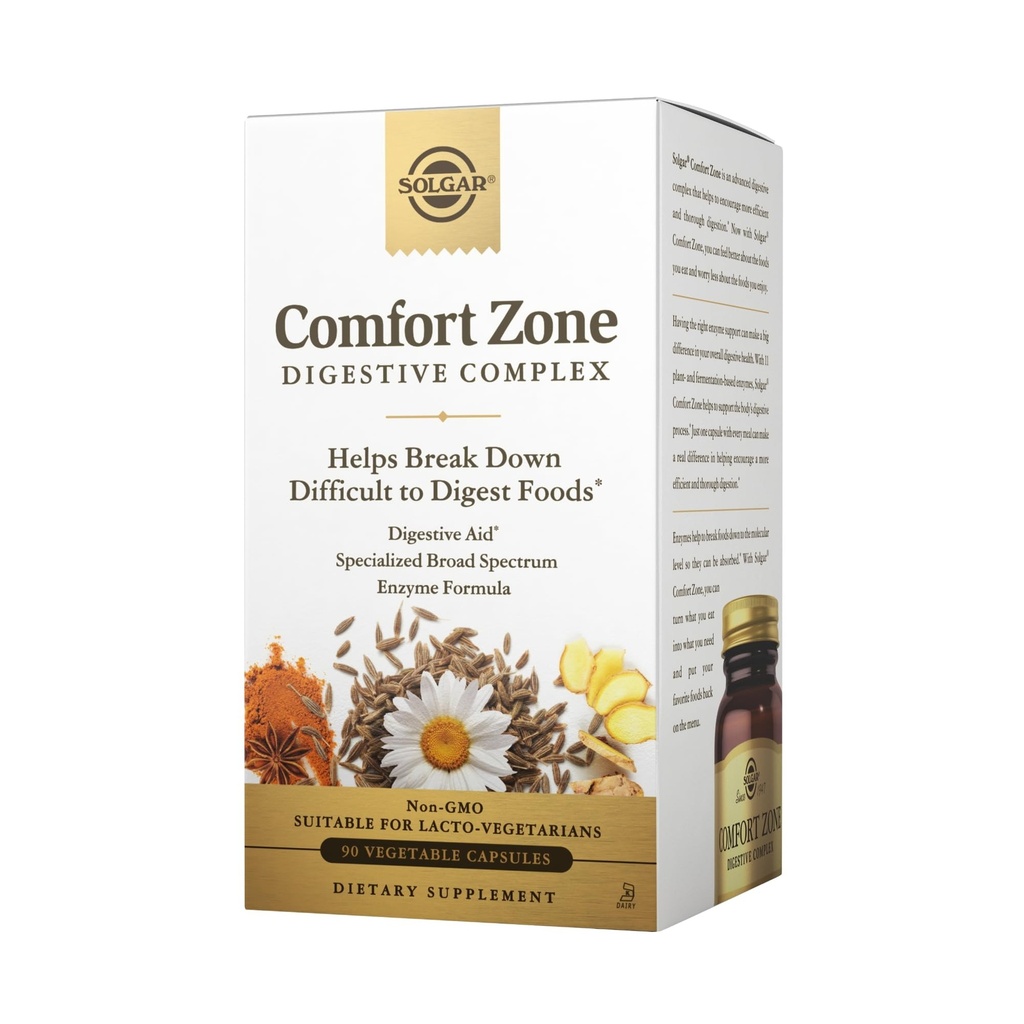 Solgar Comfort Zone Digestive Complex - 90 Vegetable Capsules - Enzymer för att stödja kroppens naturliga matsmältningsprocess och bryta ner svåra matvanor - Kosher - 90 portioner