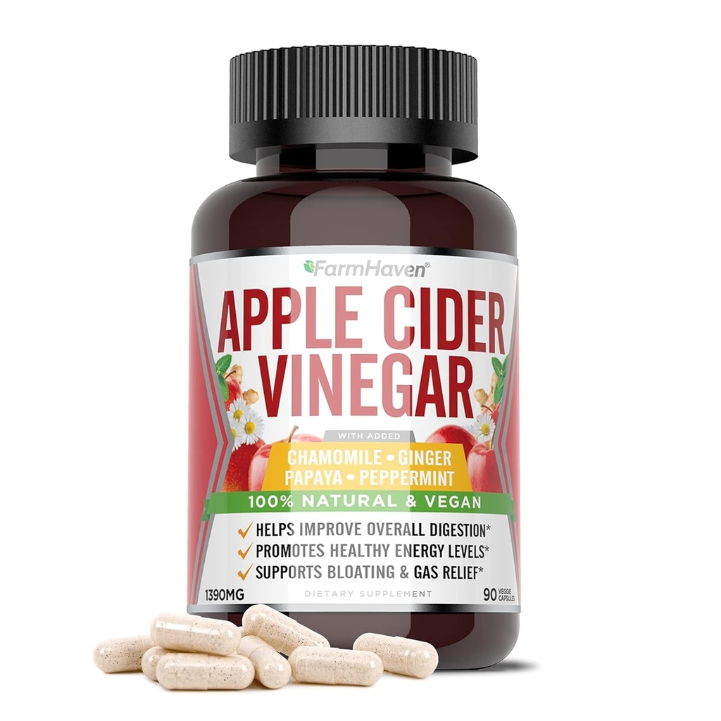 FarmHaven Apple Cider Vinegar Capsules med Mother, ACV Capsules med Mother 1390MG, Apple Cider Vinegar Pills med Ginger, Apple Vinegar Pills för Digestion Healthy, Vinegar Tablets med Mother