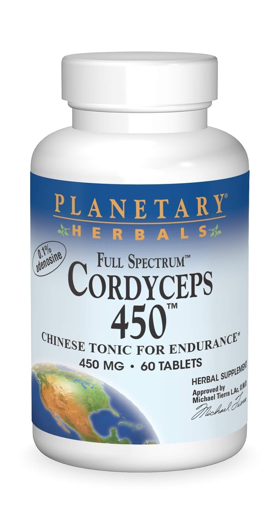 Planetära växtbaserade Full Spectrum Cordyceps 450 mg, 60 greve