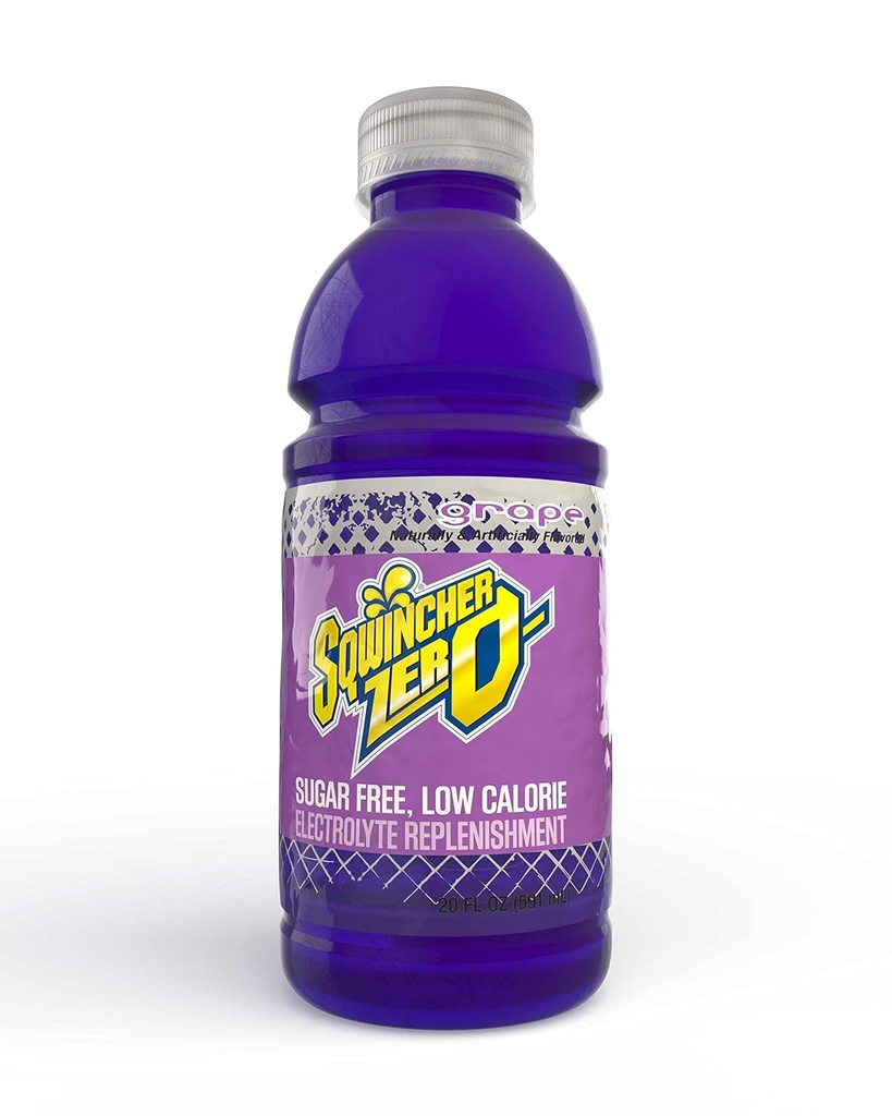 Sqwincher Zero Activity Drink Bottles | Grape smaksatt | Sugar Free | Low Calorie | Low Sodium | Ready-To-Drink | Electrolyte Replenishment Hydration Drink | 20 uns (Case of 24)