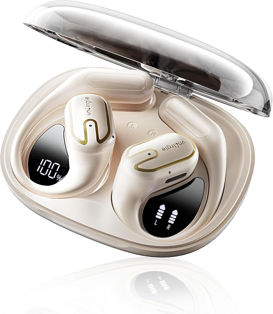 Open Ear Headphones Earbuds trådlös - 5.4 Bluetooth Ear Buds med LED Digital Display IPX7 Waterproof, Wireless Headphones Touch Control Air Conduction Stereo Sound med 18.2mm Drivers 80H Playtime