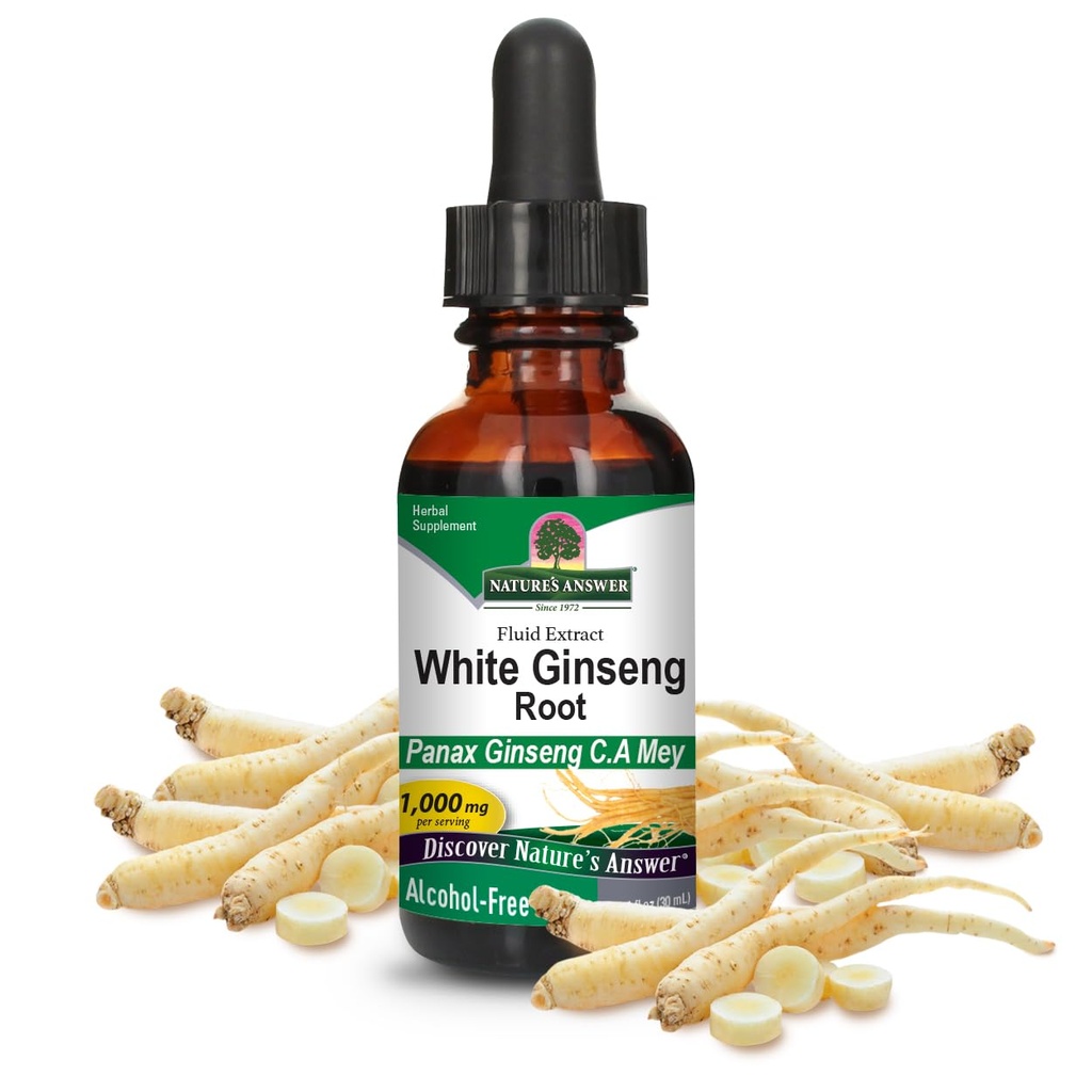 Naturens svar White Ginseng Root Alcohol Free 1 Fluid Ounce | Immune Support | Främjar kognitiv funktion | Mental klarhet och fokus