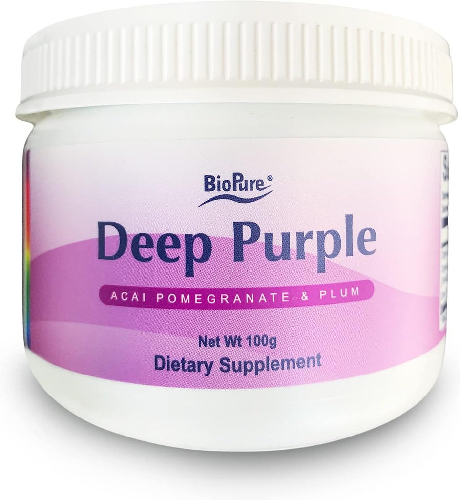 BioPure Deep Purple - All-Natural Superfruit Dietary Supplement Made från en synergistisk Blend of Organic Acai, Organic Pomegranate och Plum för Gut Health, Immune Support och Overall Wellness - 100g