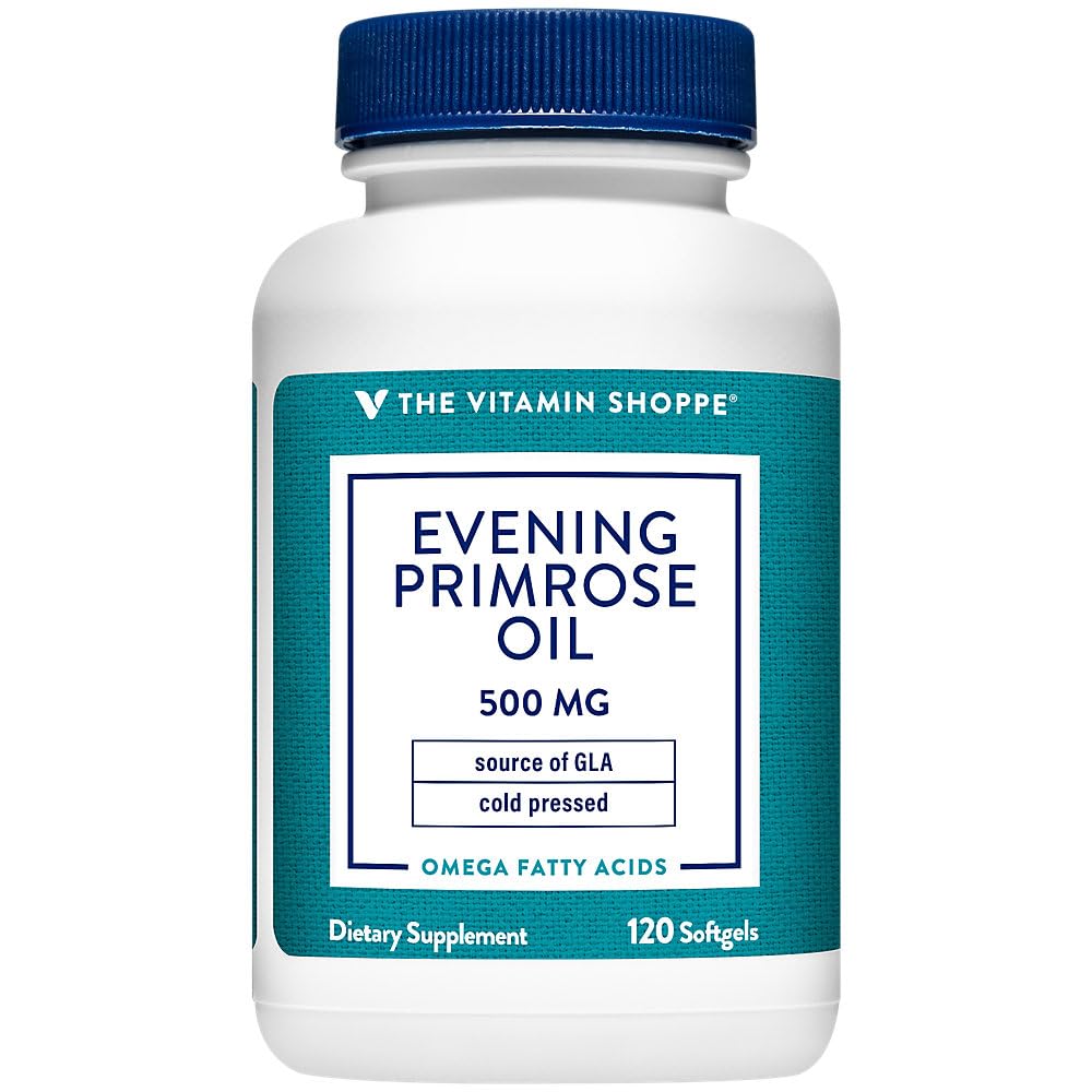 Vitamin Shoppe Evening Primrose Oil 500MG, Natural Source of GLA (Gammia Linolenic Acid), Supplement för kvinnors hälsa och hormonbalans (120 Softgels)