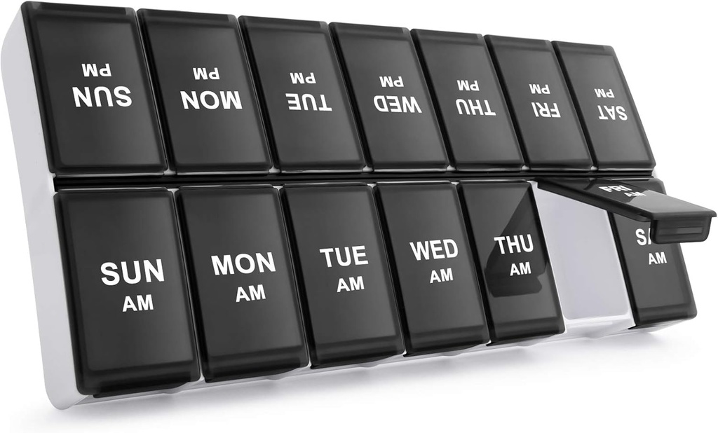 Sukuos Weekly Pill Organizer 2 Times A Day, 7 Day Pill Box AM PM Large Daily Pill Case Vitamin Organizer Pill Container för vitaminer, fiskoljor, kosttillskott