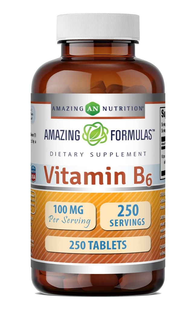 Fantastiska formler Vitamin B6 Supplement | 100 Mg per portion | Tabletter | Icke-GMO | Gluten-Free | Made in USA (1 Pack, 250 Count)