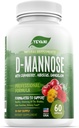 100% Pure D-Mannose Capsules 1000 mg med Cranberry, Hibiscus och Dandelion Extract, Fast Acting Professional UTI Prevention Formel för urinvägs hälsa och blåsstöd