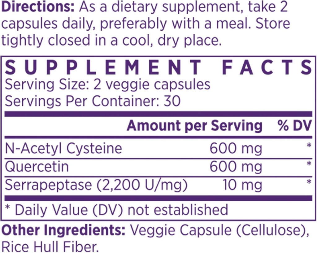 NAOMI NAC 600mg med Quercetin för immun och andningsstöd, normal andning, Nasal och Eye Comfort, Sinus och andningsfunktion, 60 kapslar