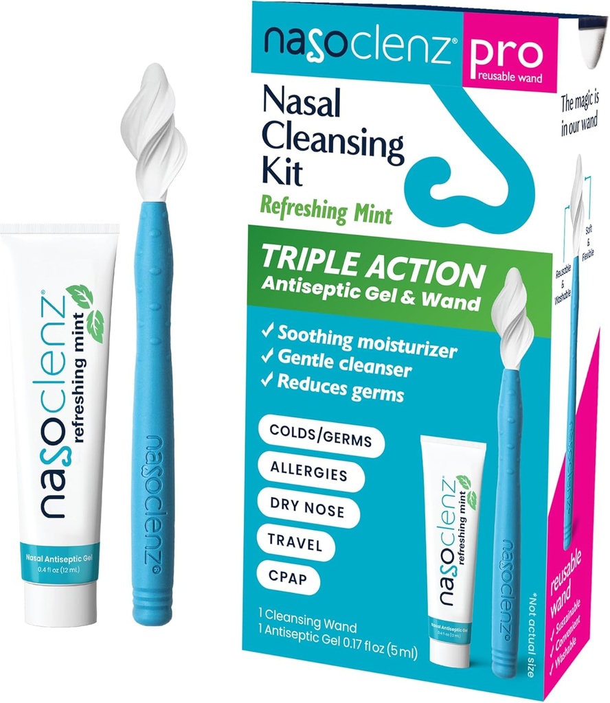 Pro: Nasal Cleansing Kit - Gentle Wand & Nasal Antiseptic Gel, Nose Cleaner och Nasal Moisturizer för Dry Nose & Sinus Relief (Mint 1 Count, upp till 120 användningsområden)