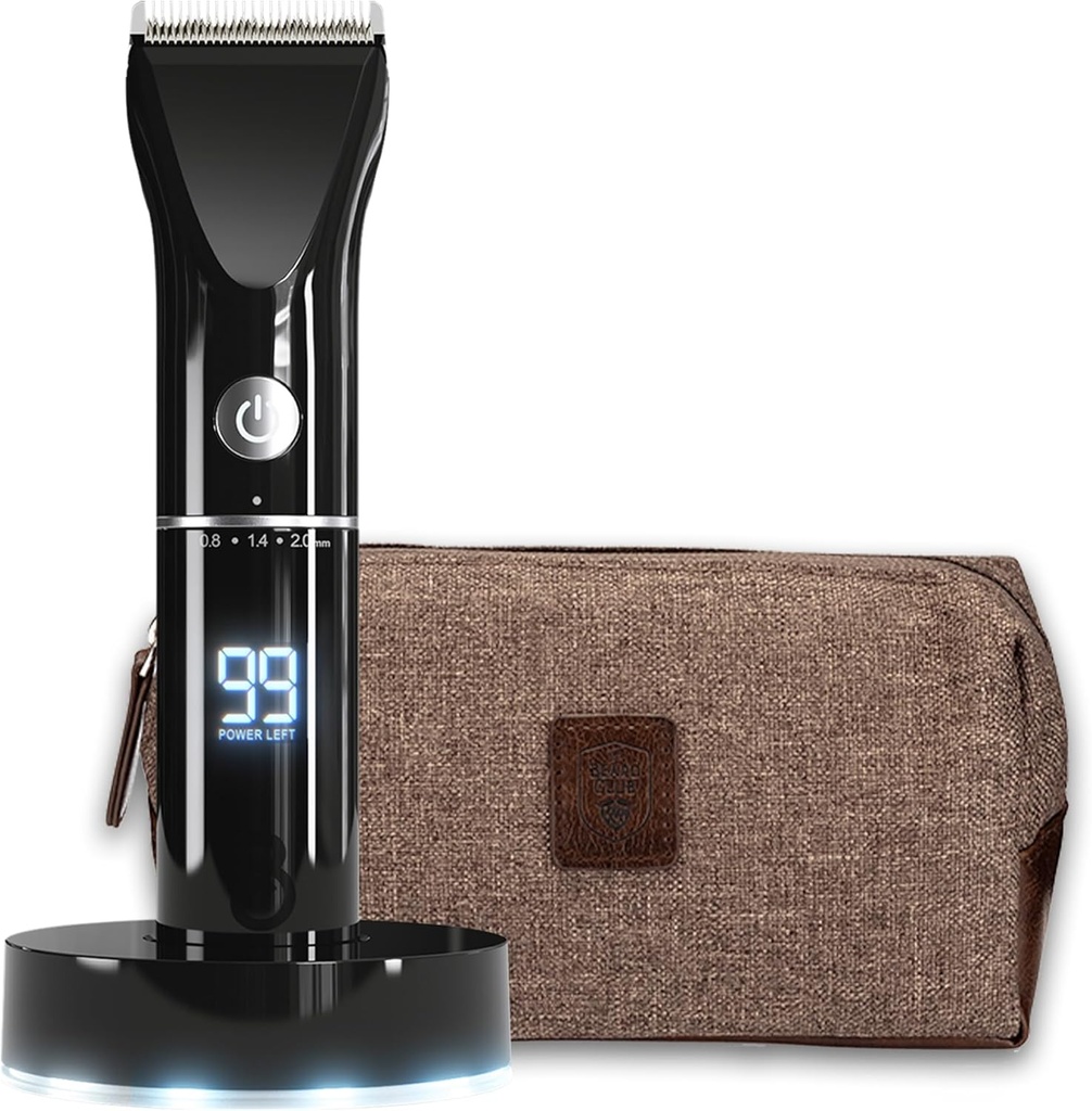 Beard Club Trimmer för män med Travel Bag - Electric Cordless Rechargeable Beard & Hair Trimmer - High Power 7000 RPM - 8 Färgguider 45 unika Trim Lås