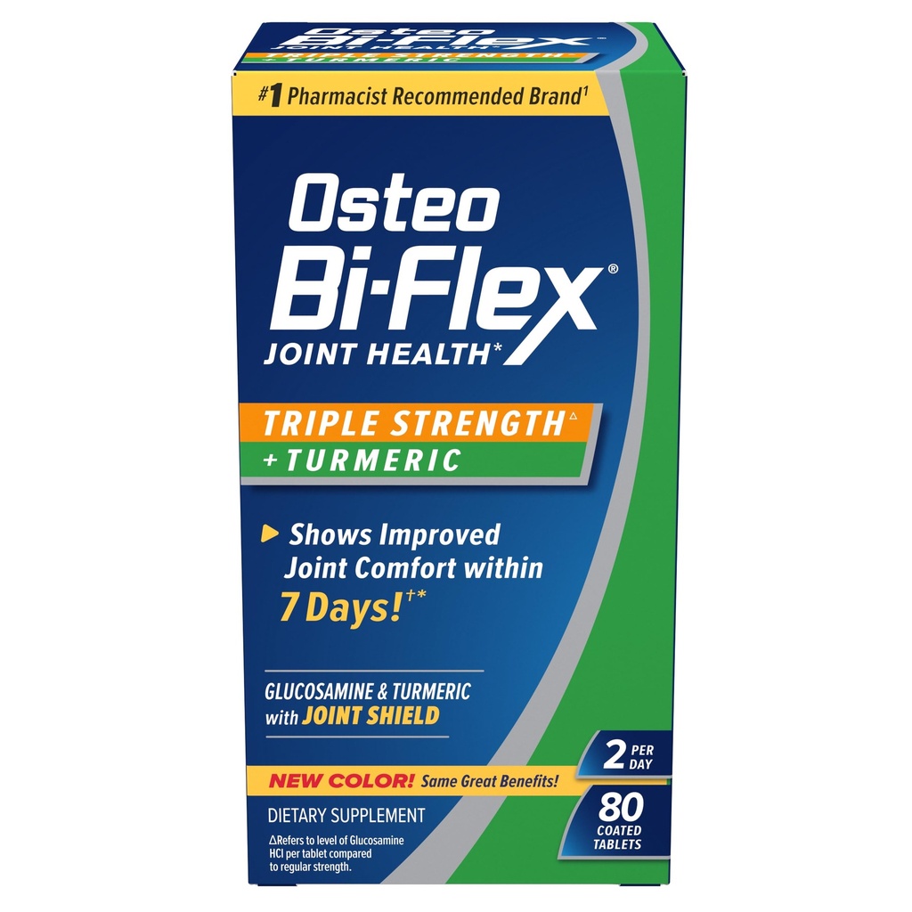 Osteo Bi-Flex Glukosamin Triple Strength Plus Turmeric Supplement med Curcumin för Joint Support och Range of Motion, 40 Day Supply, 80 belagda tabletter, gemensamma hälsovårdstillskott