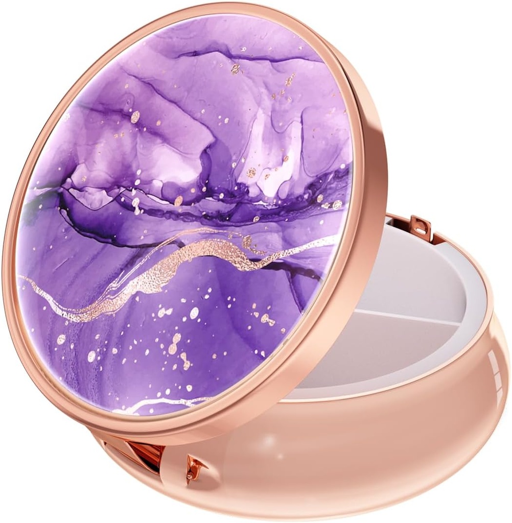 Rouidr Pill Box, 3 Compartment Medicine Pill Case, Small Metal Travel Medicine Box för Purse & Pocket, Rose Gold, lila Marble