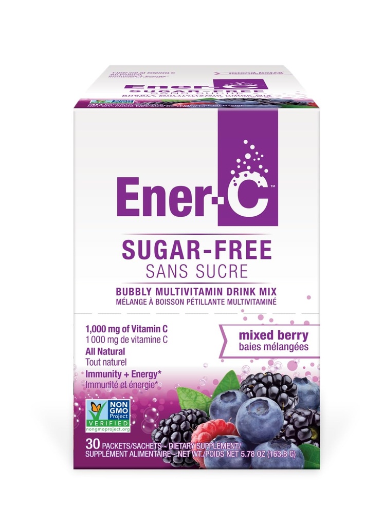 Ener-C Sugar Free Mixed Berry Multivitamin Drink Mix, 1000mg Vitamin C, Non-GMO, Vegan, Real Fruit Juice Powders, Natural Immunity Support, Electrolytes, Gluten Free, 1-Pack av 30