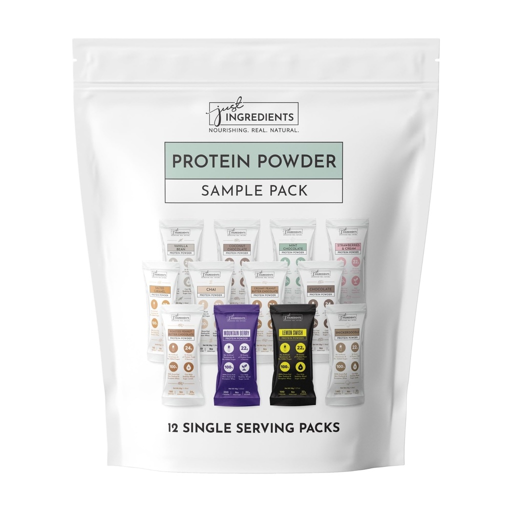 Proteinpulver tillverkad med 100% Grass Fed, Non Denatured Whey | Fyra olika proteinkällor från organiska hela livsmedelsingredienser | 12 portioner | 22g Protein (12 portioner, Sample Variety Pack)
