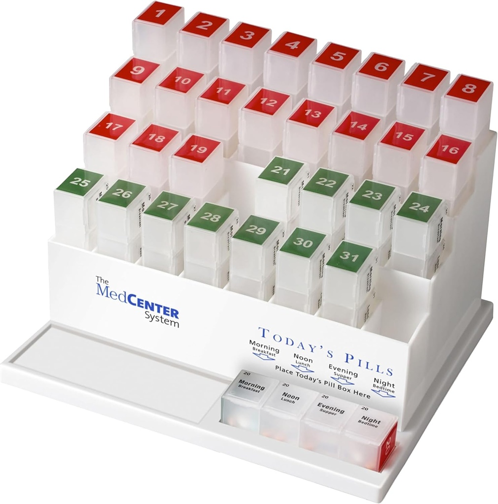 Medcenter Månatliga Pill Box Organizer, 4 Gång per dag, Stora 31 Dagliga Pill Fall med Komponenter för Vitaminer, Kosttillskott, Medicinering, 31 Dag Pill Organizer