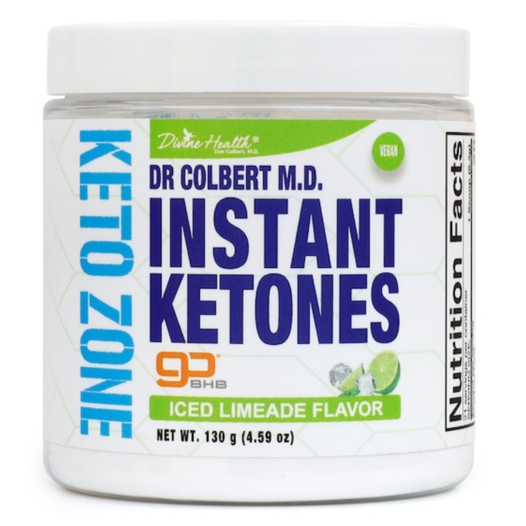 Divine Health Dr Colbert MD Instant Ketones Powder | Limeade Flavor Rekommenderas i Keto Zone Diet Book | GoBHB | Exogen BHB Ketone Salts | 4.59oz