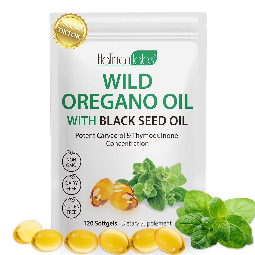 Oregano Oil Capsules, 2 i 1 Oil of Oregano med Black Seed Oil, Oregano Oil Supplement Capsules, Organic Oil of Oregano Extract, Non-GMO, Gluten Free