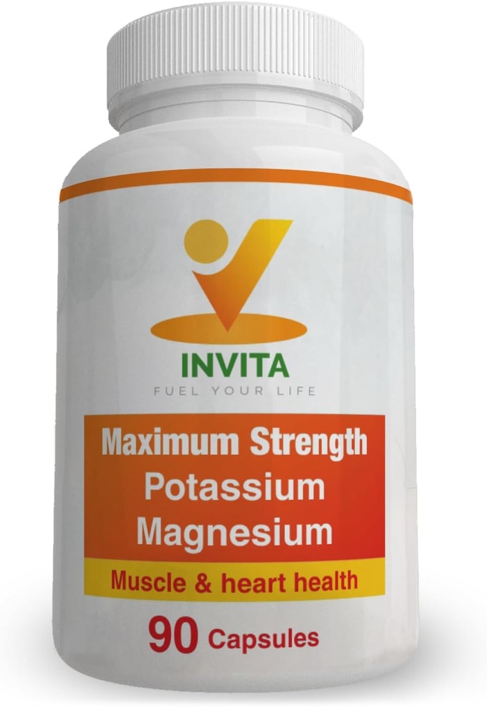 Invita Potassium Magnesium Supplement (90 kapslar) High Absorption Potassium Magnesium Komplex med Aspartate & Chloride - Stöder Cardiovaskulär, Muscles & Nerve Health - Non GMO & Gluten Free