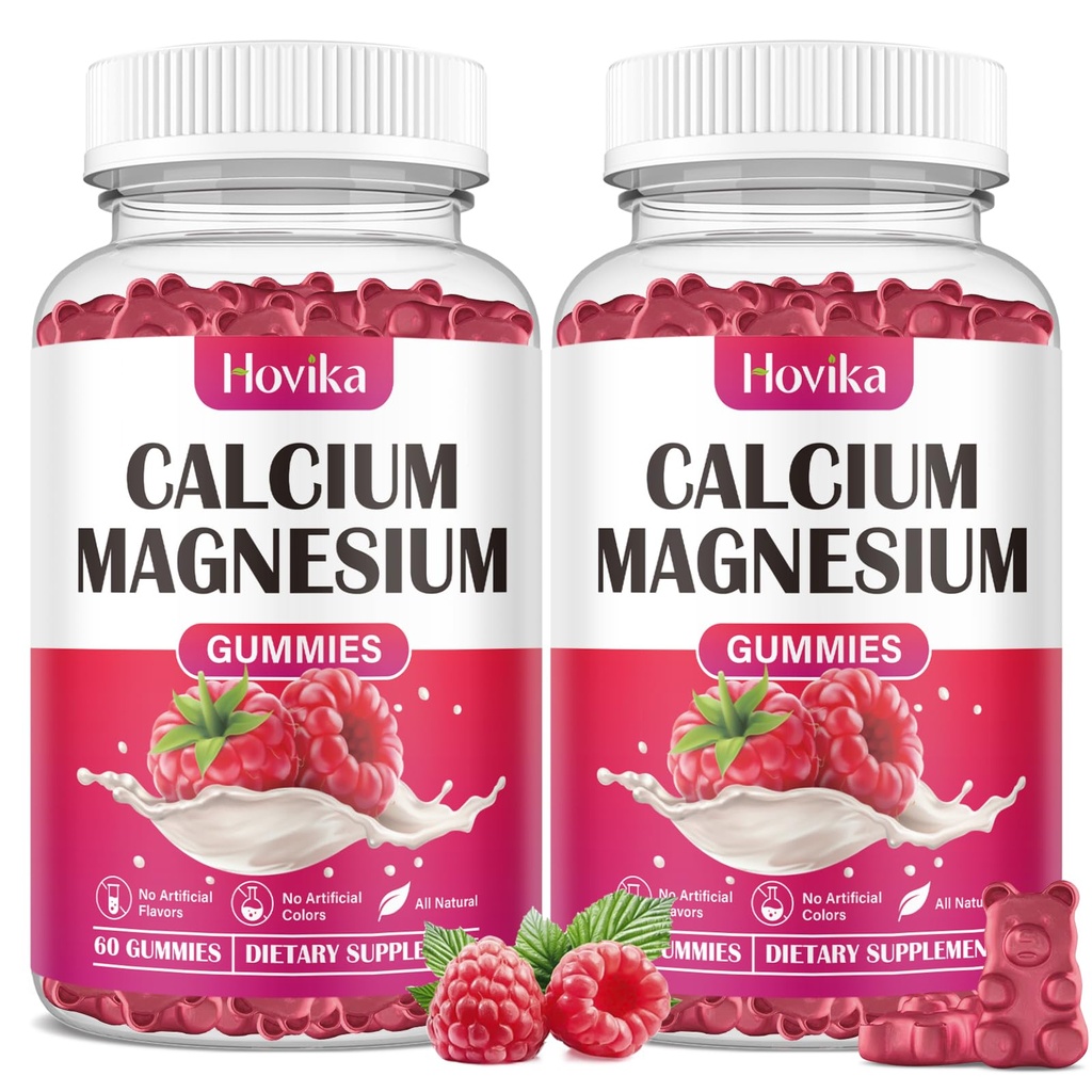 Calcium Magnesium Zink Gummies-Calcium Magnesium 2:1 Ratio med vitamin D3, K2, B6, B12 för benstyrka, muskelfunktion och nervhälsa, Extra Absorption Formel, Vegan, Raspberry Flavor 120 Gummies