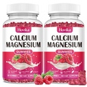 Calcium Magnesium Zink Gummies-Calcium Magnesium 2:1 Ratio med vitamin D3, K2, B6, B12 för benstyrka, muskelfunktion och nervhälsa, Extra Absorption Formel, Vegan, Raspberry Flavor 120 Gummies