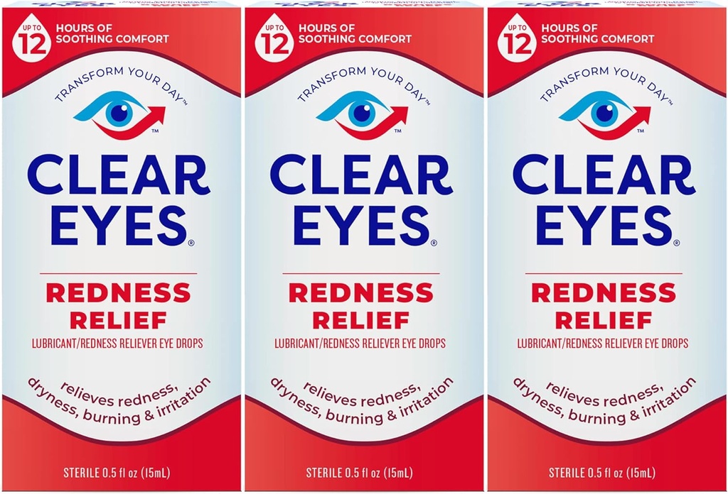 Clear Eyes Redness Eye Relief Eye Drops, 0,5 Fl Oz, Pack med 3