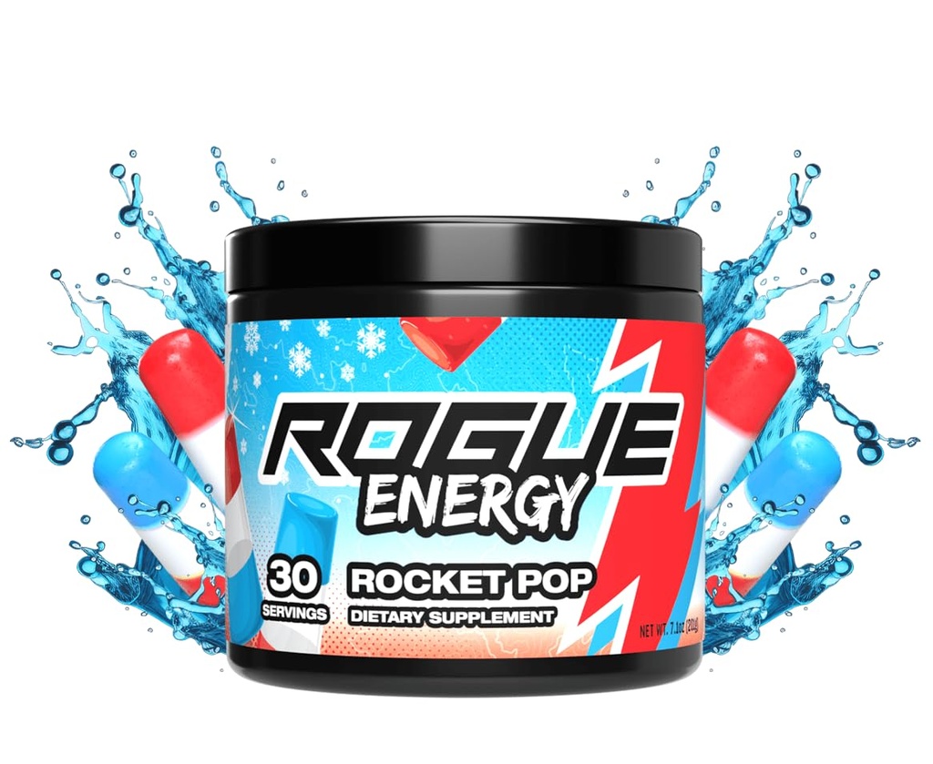 Rogue Energy Drink Powder för långa speltimmar - energipulver för mental fokus - socker och glutenfri - speltillskott med koffein och vitaminer - tillverkad i USA (Rocket Pop - 30 portioner)