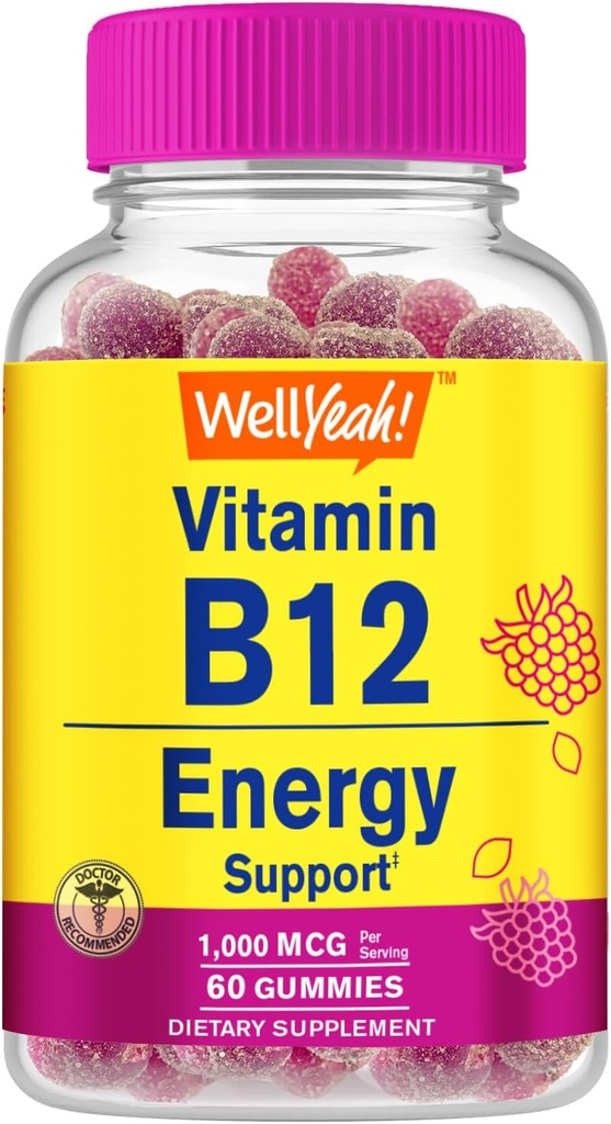 WellYeah Vitamin B12 1000mcg Gummies - för energi, humör, metabolism och immunsystemstöd - Vegan Friendly och Gluten-Free, GMO Free och Doctor Rekommenderad - 60 Gummies