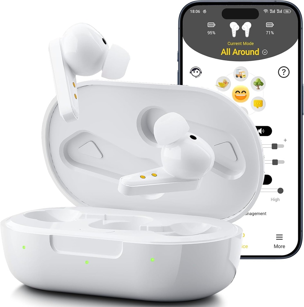 Kingwell OTC Hearing Aids Rechargeable, Bluetooth Hearing Aids för seniorer med Smart App Enabled Calls på iOS / Android, Authentic Sound Quality, 32 DSP Channel Noise Cancellation