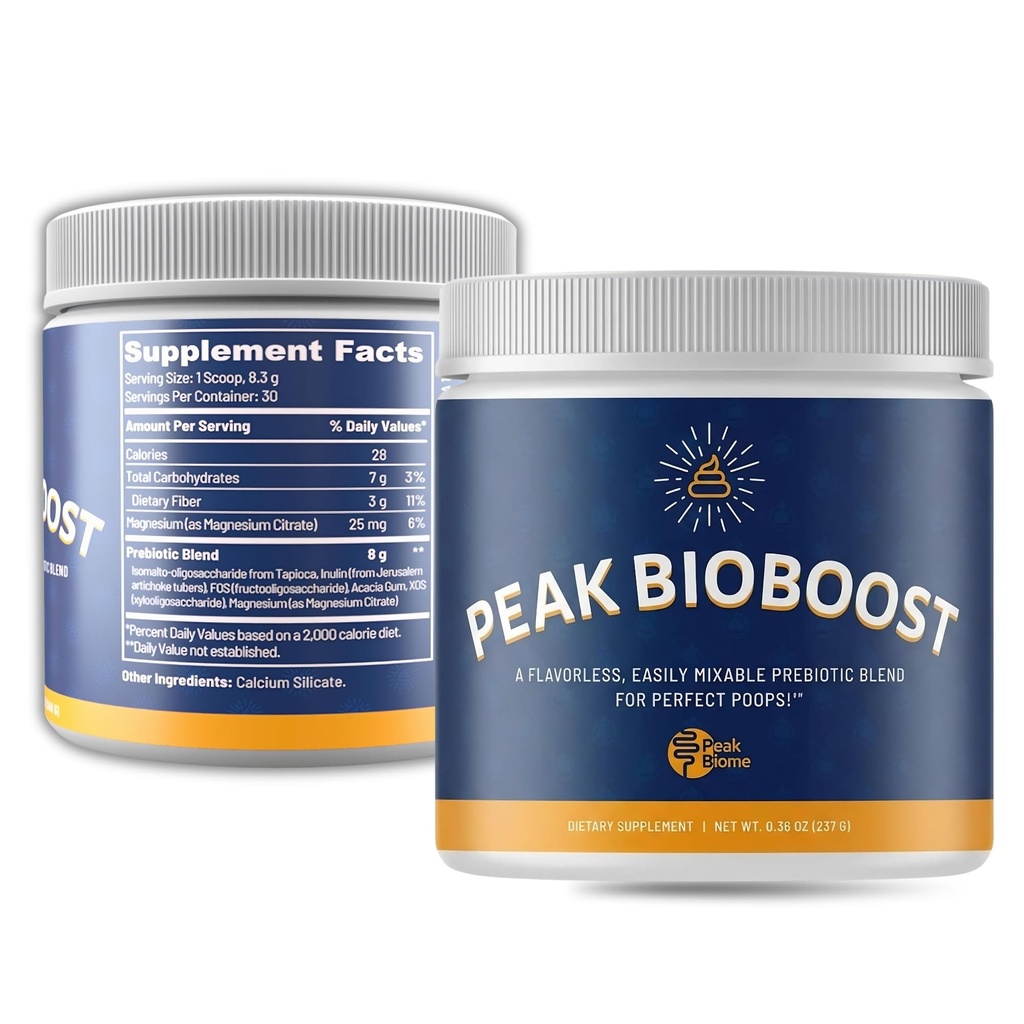 Peak BioBoost - Prebiotic Fiber Supplement - smaklösa matsmältningstillskott - Lätt att lösa prebiotiska pulver - Ingen gluten, soja eller mejeri - 1 månads leverans - 30 portioner