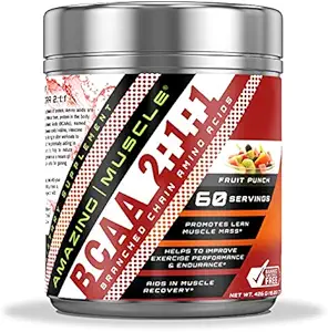 Amazing Muscle BCAA 2:1:1 Branched Chain Amino Supplement | 6000 Mg Per Servering | Frukt Punch Smak | 60 portioner