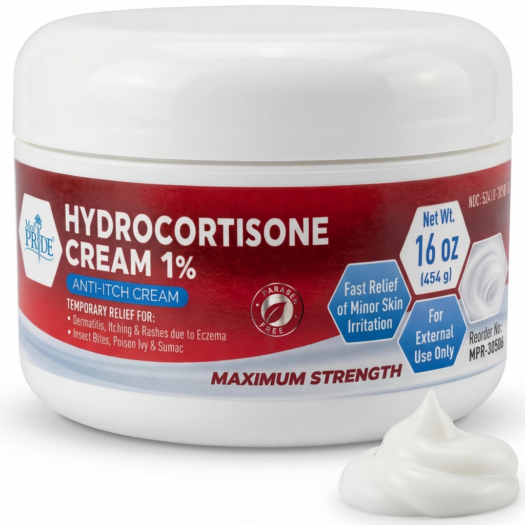 MED Pride 1% Hydrocortisone Cream Bulk 16 Oz Maximal Strength Itch Relief för Eczema, Dermatit, Rashes, Mosquito Bites
